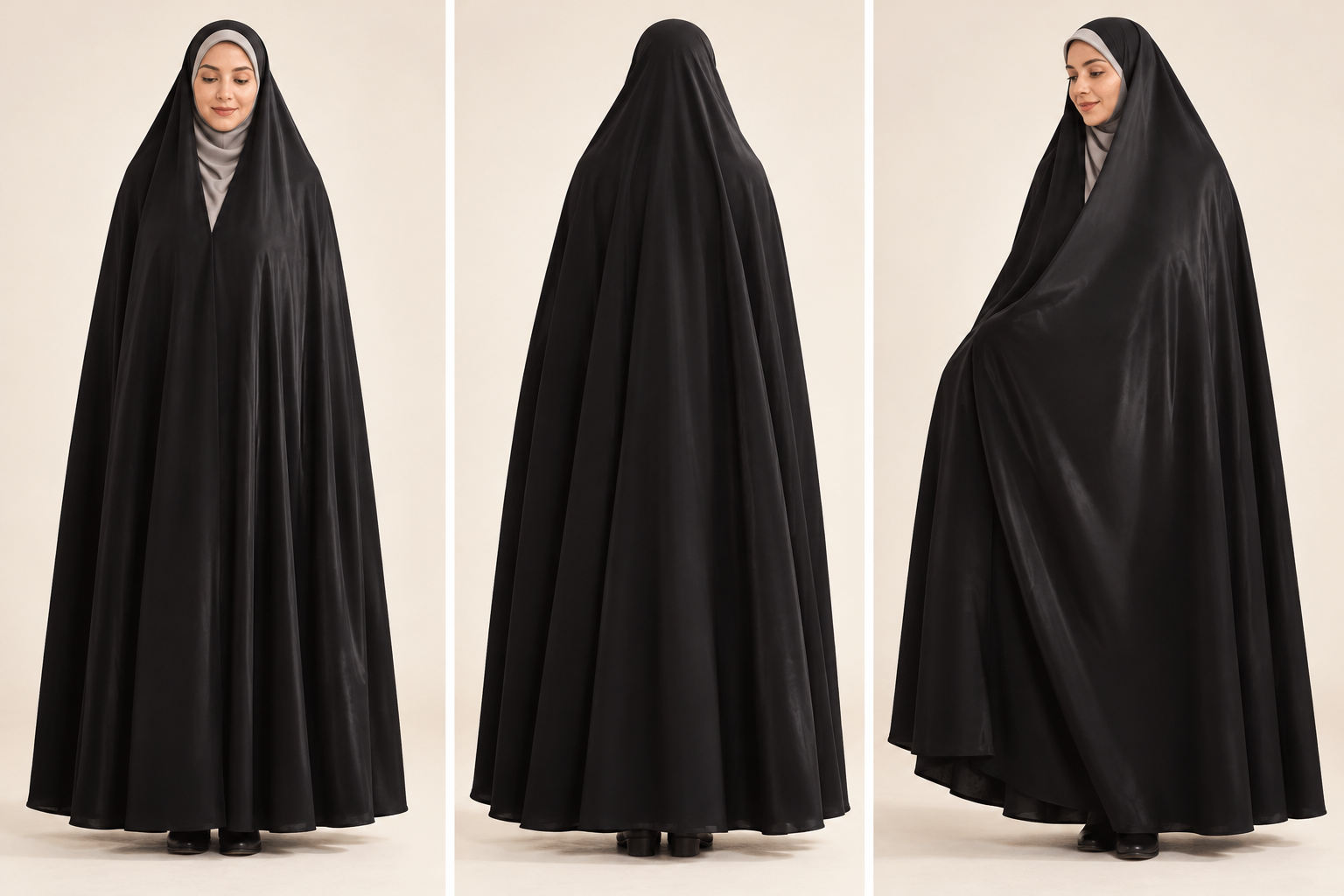 Black sleeveless Irani Chadar, front view